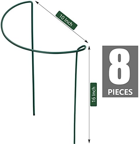 8 Pack Peony Cages and Supports, Plant Support Stakes for Outdoor & Indoor Plants, 10" W x 16" H Half Round Garden Plant Support Rings for Peonies, Hydrangeas, Roses, Dahlias