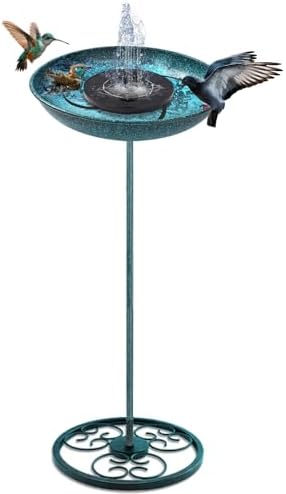 50 Inches Solar Bird Bath Fountain with 12" Bowl – Outdoor Cast Iron Birdbath with Solar-Powered Water Fountain, Round Base for Garden & Yard Decor (Turquoise Blue)