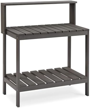 Outdoor Potting Bench, HDPE Patio Potting Table for Porch, Gray