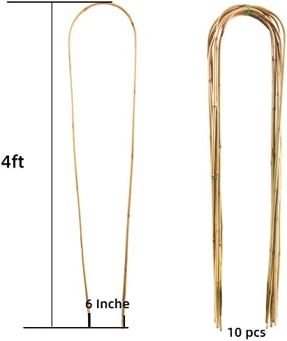 Avalution 10 Pcs Natural U-Hoops Bamboo Garden Trellis, 4 Ft Bamboo Trellis U-Shape Plant Support for Climbing Plants Indoor and Outdoor Use