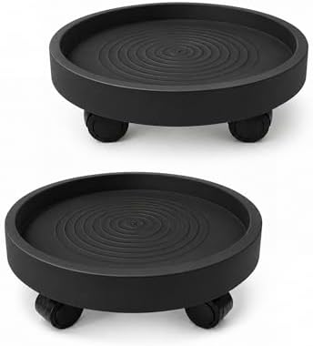 Bamworld Plant Caddy with Wheels 10 Inch Heavy Duty Plastic Rolling Plant Stand with Wheels, Plant Dolly with Non-Slip Base & Bottom Drip Tray for Indoor Outdoor (2 Pack ) Black