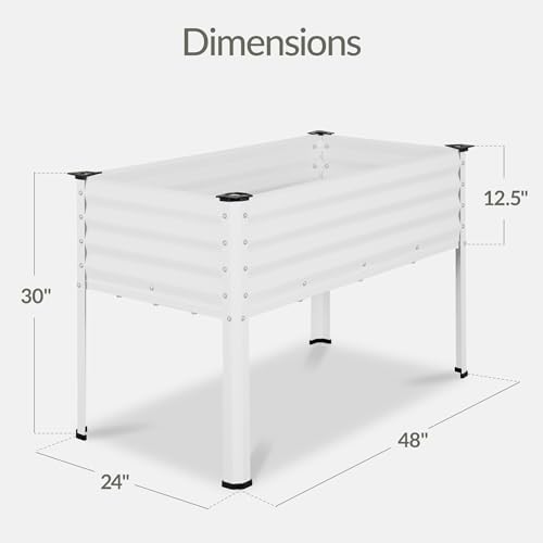 Best Choice Products 48x24x30in Galvanized Raised Garden Bed, Metal Elevated Planter Box, Vegetable Garden for Backyard, Patio, Balcony, 100% Non Toxic Materials - White