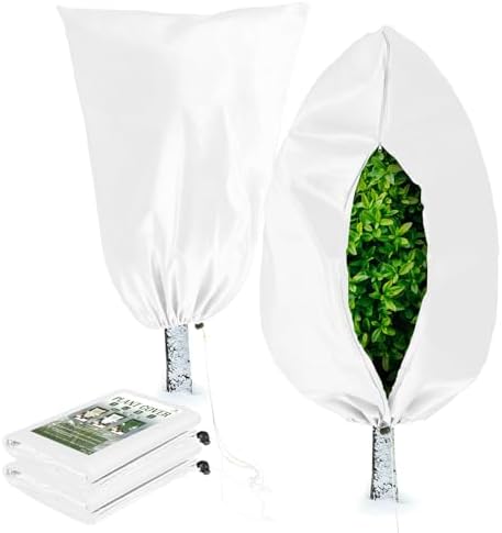 Homimp Plant Covers Freeze Protection, 2 Pack Frost Covers with Zipper Drawstring (71" x 47.3") Plant Protection Cover Bags for Outdoor Winter Frost Cold Weather Shrubs Trees Jacket Covers(White)