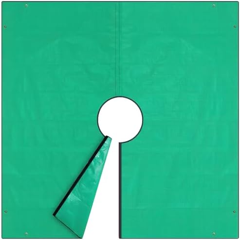 Landscape Tarp for Trimming, 6.56ft x 6.56ft Green Waterproof Garden Tree Pruning Tarp with 12-inch Hole and Four Corners with Metal Buckles