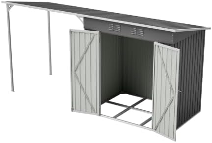 2-in-1 Metal Storage Shed & Hardtop Gazebo Combo, 12x4 FT Lean-to Garden Tool Shed with Open-Sided Pergola for Backyard Patio