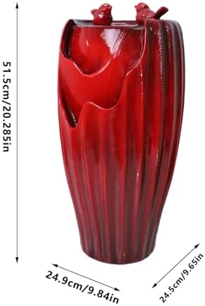 Red Fountain with LED Lights, 20" H Resin Vase Outdoor Freestanding Fountain with Adjustable Water Pump, Outside Garden & Backyard Decking Décor