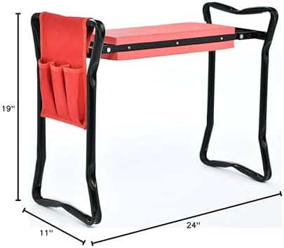 TR2A Garden Kneeler and Seat Bench with Tool Bag Pouch and Foam Pad Cushion, Workseat with Kneeling Bench Option, Light Weight Foldable Stool, Portable Outdoor Kneeler for Gardening.