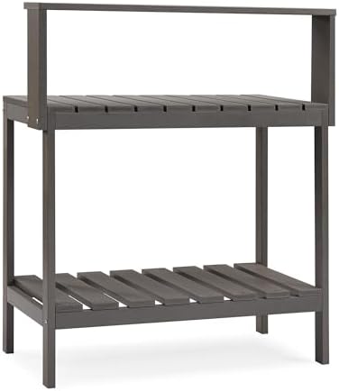 Outdoor Potting Bench, HDPE Patio Potting Table for Porch, Gray