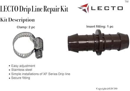LECTO Universal 5/8", 1/2", .700" Drip Line Repair & Extension Kit – Plastic Coupler with 2 Stainless Steel Hose Clamps