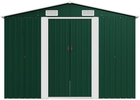 Large Metal Garden Shed 101.2 x 154.3 x 71.3 Inches, Green Galvanized Steel Storage Building with Double Sliding Doors for Backyard Tools and Equipment
