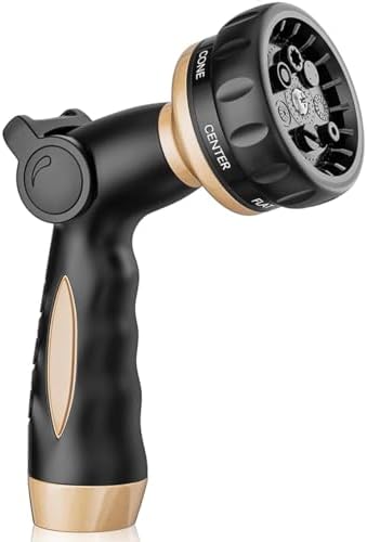 Garden Hose Nozzle 100% Heavy Duty, Metal Water Hose Nozzle with 7 Spray Patterns, Thumb Control All for Watering Plant & Lawn, Washing Car & Pet