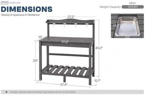 All-Weather HDPE Outdoor Potting Bench 2-Piece Set with Removable Sink, Expandable Gardening Work Station with Sliding Tabletop, Built-in Wheels, Heavy Duty Planting Table, Gray