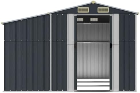 Modern Anthracite Galvanized Steel Garden Shed with PP Large Storage, 4 Air Vents for Effective Ventilation, Weather Resistant Outdoor Shed for Tools Equipment and Firewood