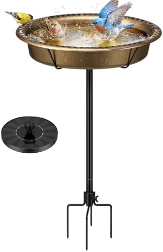 VIVOHOME Oval Bird Bath with Solar Fountain and Metal Ground Stake, Copper