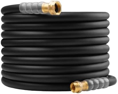 Heavy Duty Premium Garden Hose 75ft x 5/8", 300PSI Working, 1000PSI Burst, Hybrid Rubber Water Hose with Transparent Swivel Handle - Hot/Cold Water - Five Layered Braiding with Brass fittings (Black)