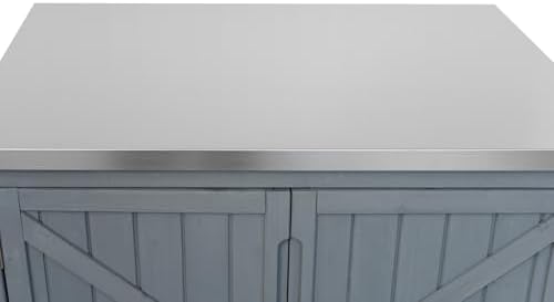 42.1" Outdoor Kitchen Island with Side Shelf,Patio Grill Cart with Storage,Stainless Steel Top, Adjustable Shelf and 4 Wheels,for Pizza Prep (Grey Blue-P)