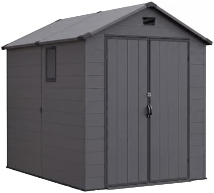 Devoko 6X8 FT Resin Outdoor Storage Shed with Floor, Dark Gray