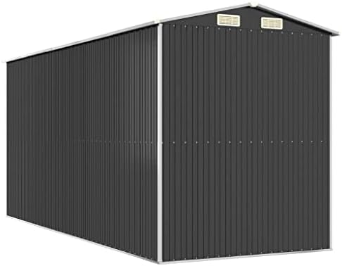 Garden Shed 75.6"x173.2"x87.8" Large Outdoor Storage House, Anthracite Galvanized Steel Metal Tool Shed with Sliding Gate and Vents for Lawn Mowers, Pool Equipment, and Tools