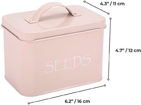 Katai Seed Storage Box – Durable Metal Seed Organizer Storage Box for Gardeners, Complete Seed Packet Storage Box with Lid, Monthly Dividers, 20 Envelopes & Pencil, Compact Seed Saver, Pink Flamingo