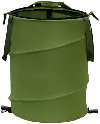 Collapsible Pop Up Trash Can, Outdoor Recycling Bin 13.8x15.8 in, 600D Oxford Cloth Yard Waste Bags, Camping Trash Can With Clip and Zip Lid (1Pcs-Green 10 Gallons)