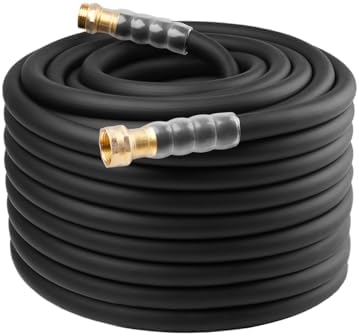 Heavy Duty Premium Garden Hose 125ft x 5/8", 300PSI Working, 1000PSI Burst, Hybrid Rubber Water Hose with Transparent Swivel Handle - Hot/Cold Water - Five Layered Braiding with Brass fittings (Black)