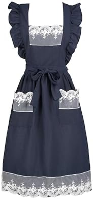 Aoomzoon Vintage Cotton Aprons for Women with Lace Ruffle