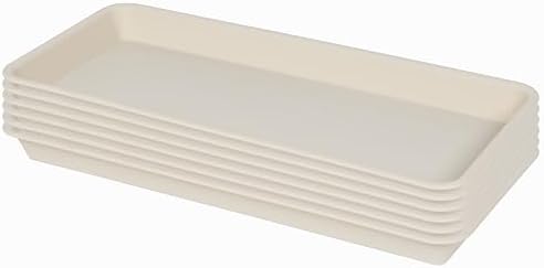 VUWEZ Rectangular Plastic Plant Saucer, 6 Pack - Indoor/Outdoor Water Drip Tray for Flower Pots and Planters, Windowsill (6.5 X 13 Inch, Beige)