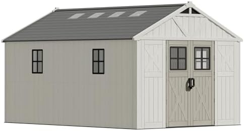 Devoko 10x14 FT Resin Outdoor Storage Shed with Floor, Beige