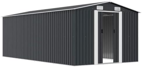 Large Metal Garden Shed 101.2x192.5x71.3 Inch Anthracite Outdoor Storage House with Sliding Doors and 4 Vents for Garden Tools and Equipment