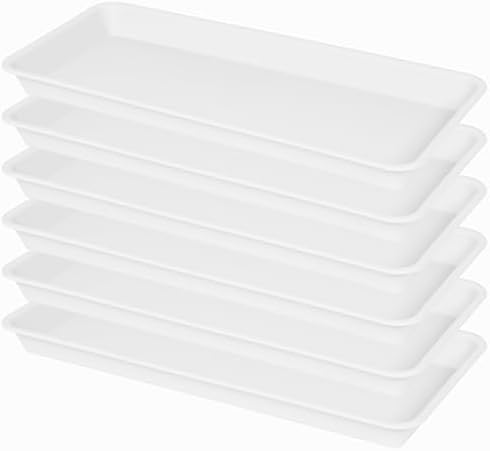 VUWEZ 6 Pack Plastic Plant Tray Saucer, Rectangular, Indoors Outdoor, Water Drip Tray for Flower Pot, Windowsill (6.5 x 13 Inch, Cream White)