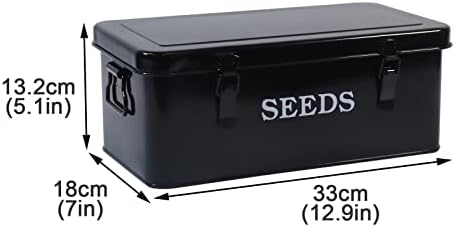 Seed Saving Box, Metal Seed Bin, Seed Storage Organizer, Seed Packet Container with Lid, Seed Envelope Storage Box, 4 Compartments Garden Seed Bin with Safety Locks-Black