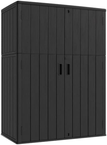 KINYING Outdoor Storage Shed,57 Cu.ft Vertical Outdoor Storage Cabinet Waterproof, Outdoor Resin Tool Shed for Patio Furniture, Garden Tools, Pool Accessories, Lawn Mower(Black Color)