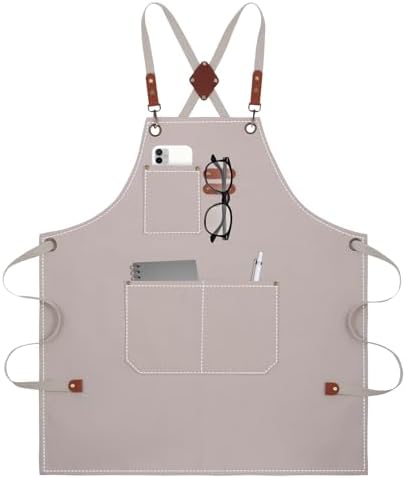 Canvas Cross Back Heavy Duty Chef Aprons with Pockets for Men Women