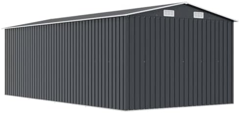 Large Metal Garden Shed 101.2x192.5x71.3 Inch Anthracite Outdoor Storage House with Sliding Doors and 4 Vents for Garden Tools and Equipment