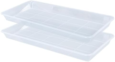 VUWEZ 2 Pack Plastic Plant Saucer, Rectangular, Indoors Outdoor, Water Drip Tray for Flower Pot, Windowsill (5.5 x 10 Inch, Clear)