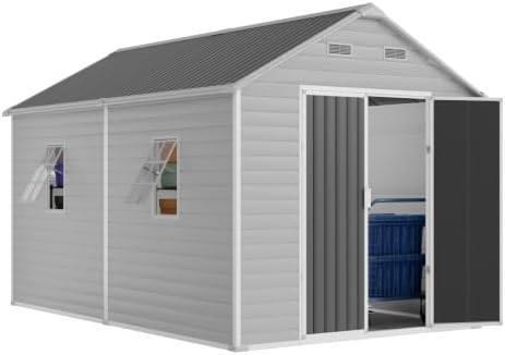 8x12 FT Resin Plastic Outdoor Storage Shed with Floor