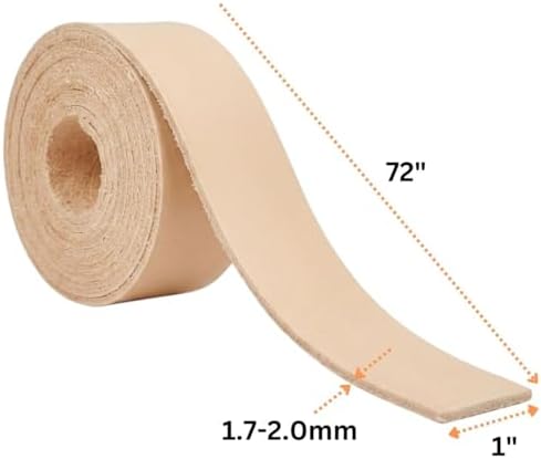 Leather Strap | 100% Real Cowhide Leather | 1.7-2mm Thick | 72 Inches Long | Full Grain Flat Strips for Crafts, Tooling, Belt, Garden Tools by Kozmo (Natural Tone Veg Tan, 1 Inch)