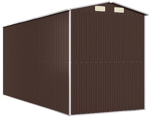 Outdoor Garden Shed 75.6x75.6x87.8 Inch, Galvanized Steel Storage House for Backyard Tools, Lawn Equipment, Dark Brown Metal Shed