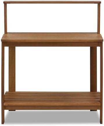Furinno TIOMAN Potting Bench with Storage, Outdoor Potting Bench Table, Garden Workstation, with Shelves for Gardening, Potting, Planting, Light Wood