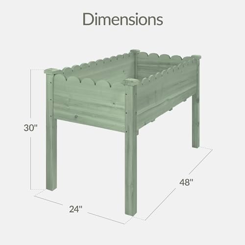 Best Choice Products Raised Garden Bed, Scalloped Design, Elevated Wood Planter Box Stand for Backyard, Patio, Balcony with Bed Liner, 48 x 24 x 30 Inches, 200 Pound Capacity - Sage