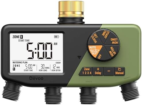 Diivoo 4 Zone Sprinkler Timer with IP68 Waterproof & Large Display
