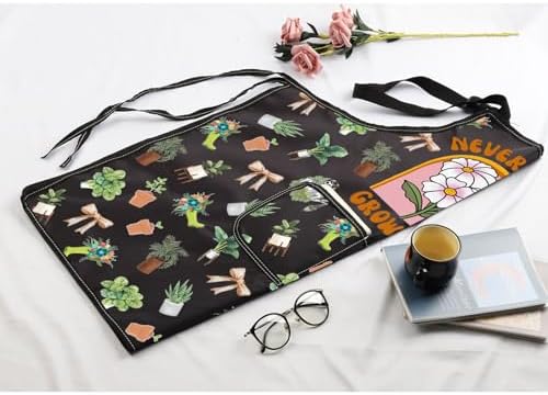 MBMSO Plant Themed Apron with Pockets Never Stop Growing Gifts for Plant Lover Garden Planting Apron for Gardener Lady Gifts