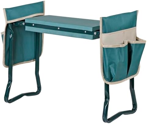 HomGarden Upgraded Folding Garden Kneeler Seat Bench Stool w/Thicken & Widen Soft Kneeling Pad, Portable Heavy Duty Gardener Stool with 2 Large Tool Pouchs, 3 Sets