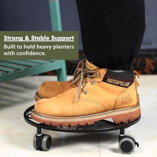 5 Pack Plant Caddy with Wheels & Saucers, Heavy Duty 13.5 Inch Metal Plant Stand with Wheels, Plant Dolly Rolling Plant Stand Plant Roller with Casters for Indoor and Outdoor, Black