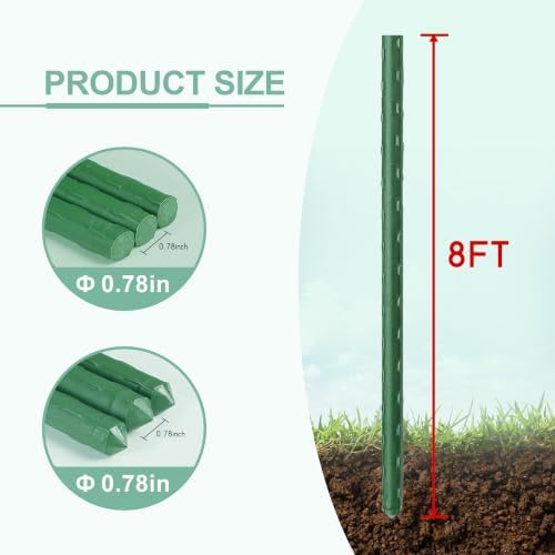 Garden Stakes 8FT, Plastic Coated Steel Plant Stakes Specifically Designed for Climbing Plants, Ideal for Tomatoes, Beans, Cucumbers, Peppers, Vines, and More Plant Growth