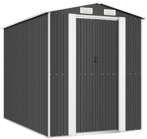 Tidyard Large Garden Shed, Galvanized Steel Storage Shed with Sliding Gate, 75.6 x 107.9 x 87.8 in, Anthracite for Outdoor Tools and Equipment