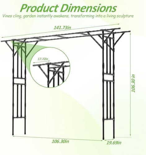 Garden Arch Trellis 141.7"L×106.3"H Sturdy & Rustproof Large Flat Top Arbor