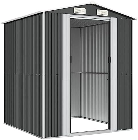 Tidyard Large Garden Shed, Galvanized Steel Outdoor Storage Shed 75.6 x 75.2 x 87.8 Inches Anthracite Gray for Tools and Equipment