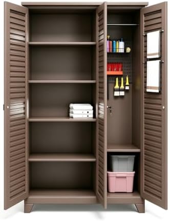 Outdoor Storage Shed with Lockable Doors, Large Tool Storage Shed, Brown