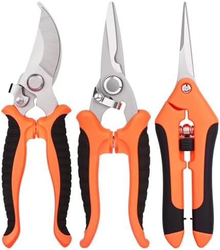3 Pcs Garden Pruning Shears, Stainless Steel Gardening Scissors